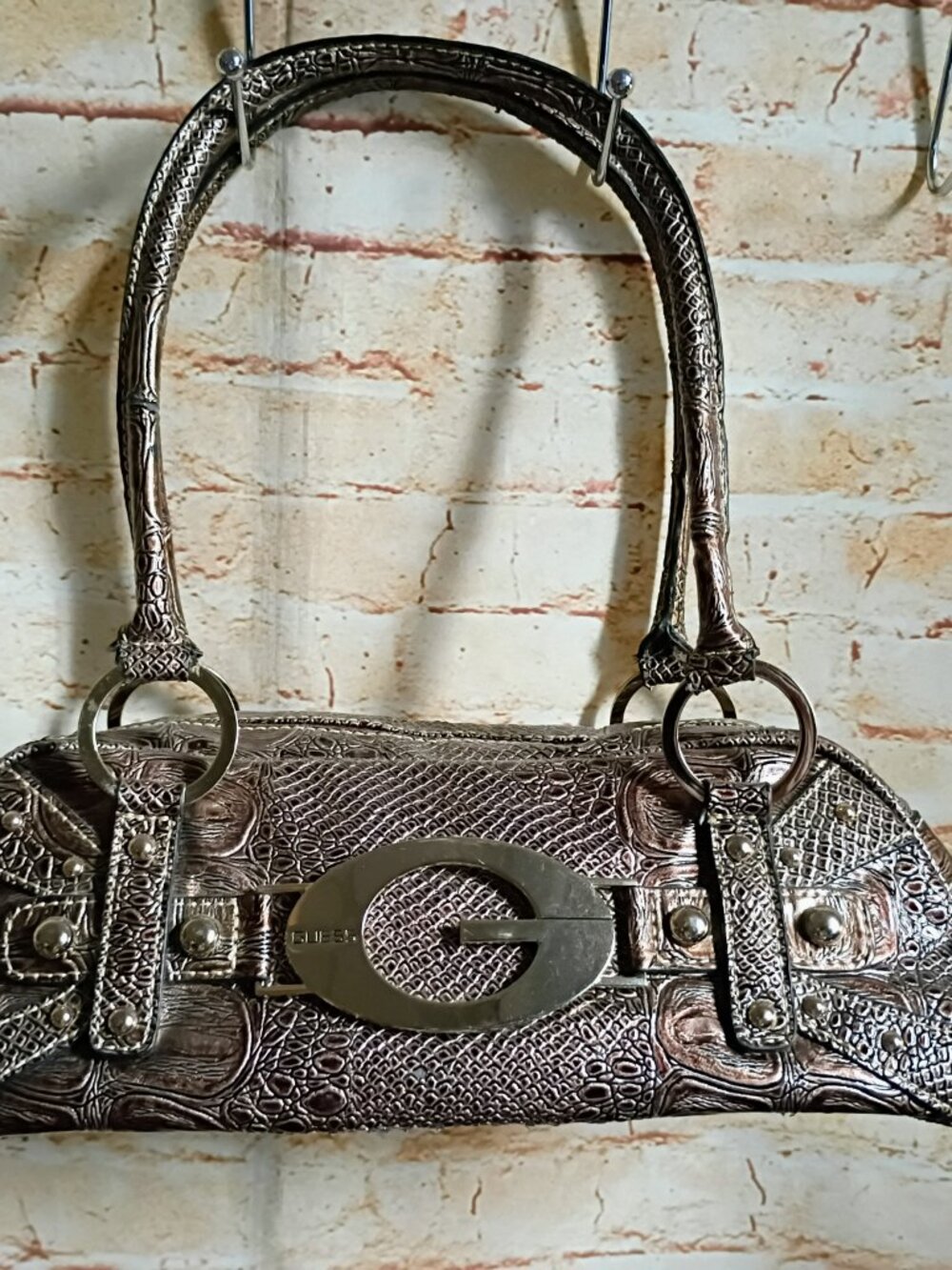 New Guess Vintage Y2K Metallic Brown Faux Leather Shoulder Bag